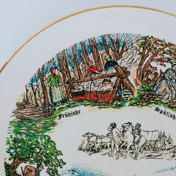 22K Gold Rim Collector Plate Pennsylvania German Folk Art 4 seasons prairie - Picture 3 of 7